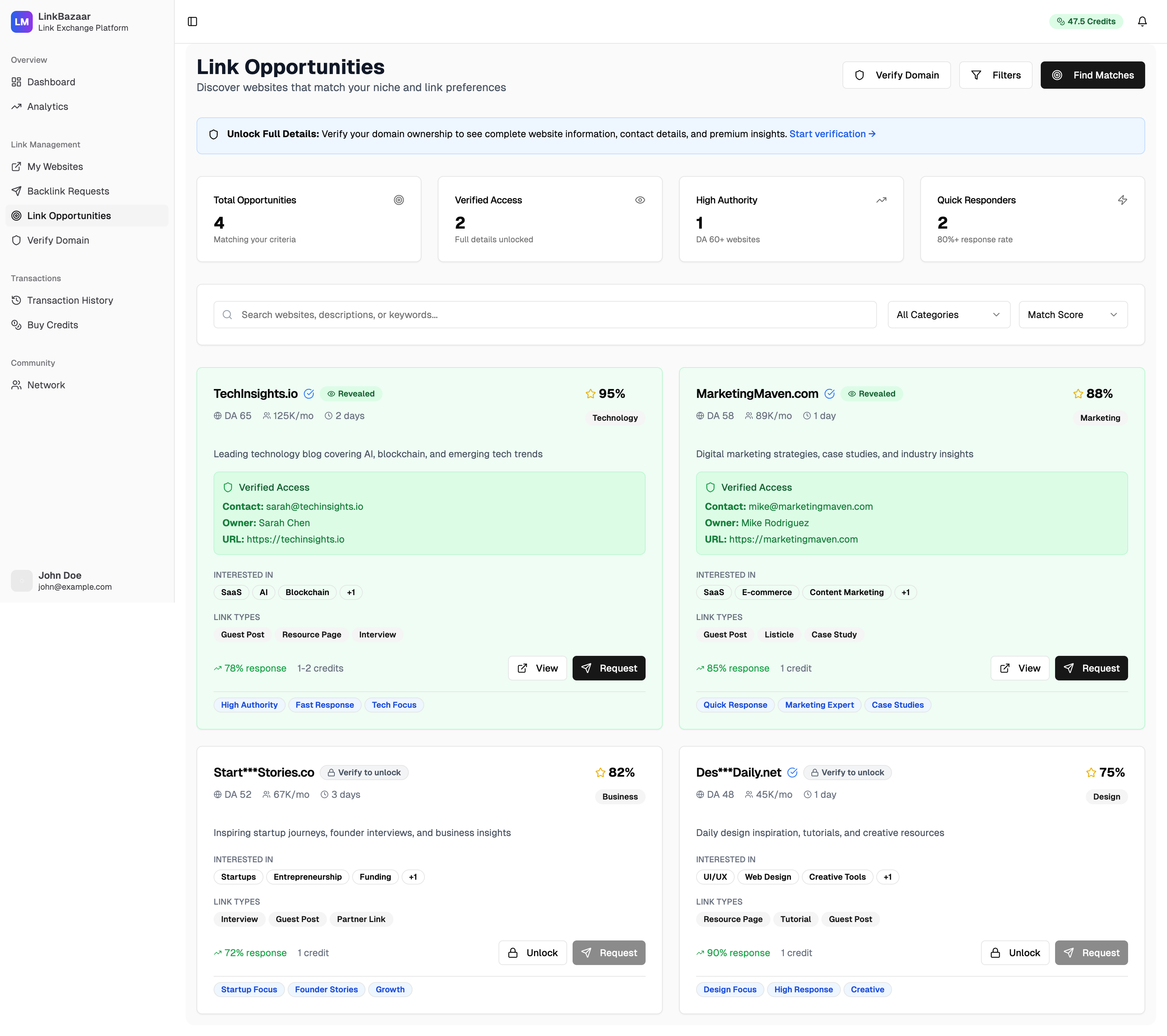 LinkBazaar Link Opportunities - Find perfect link building partners